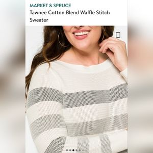 Market & Spruce Cotton Blend Waffle Stitch Sweater 2XL Ivory and Gray striped